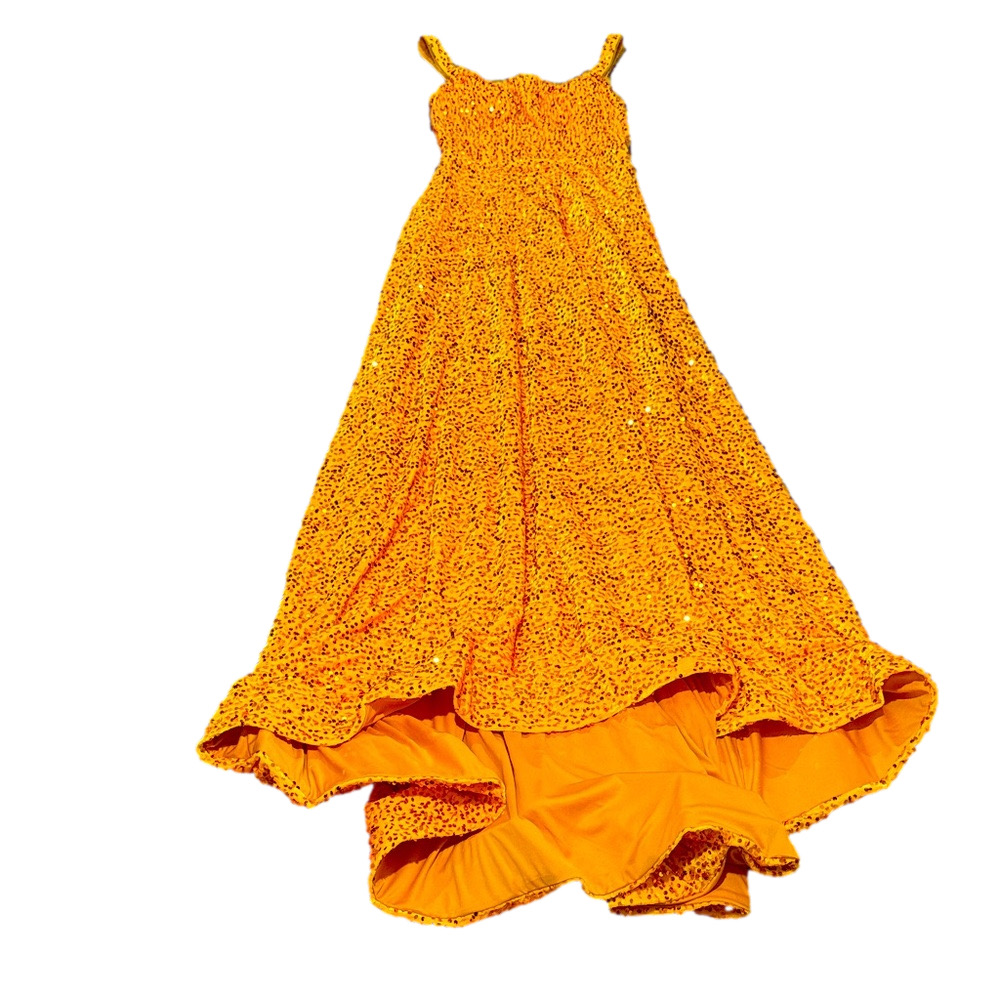 NWT Warm Notices Orange Sequin Maxi Spaghetti Strap Formal Prom Dress SIZE 9